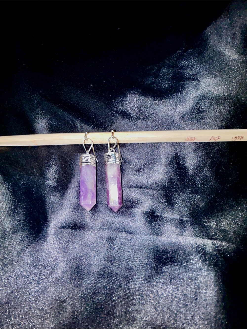 Amethyst Crystal Point Dangle Earrings